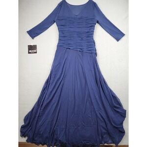 Melrose Social Dress Womens 8 Blue Ruched Chiffon Maxi Gown Rhinestone Formal